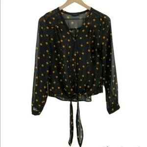 Mine Cropped Polka Dot Black Tie-Front Top M